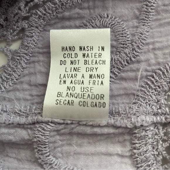 Lilac Tunic Top S/M Floral Cotton Lace-up Embroidered Crochet Blouse Flowy - Picture 10 of 15